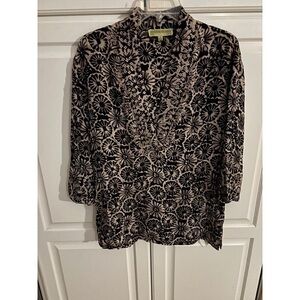 Coldwater Creek Black and Tan Floral Blouse